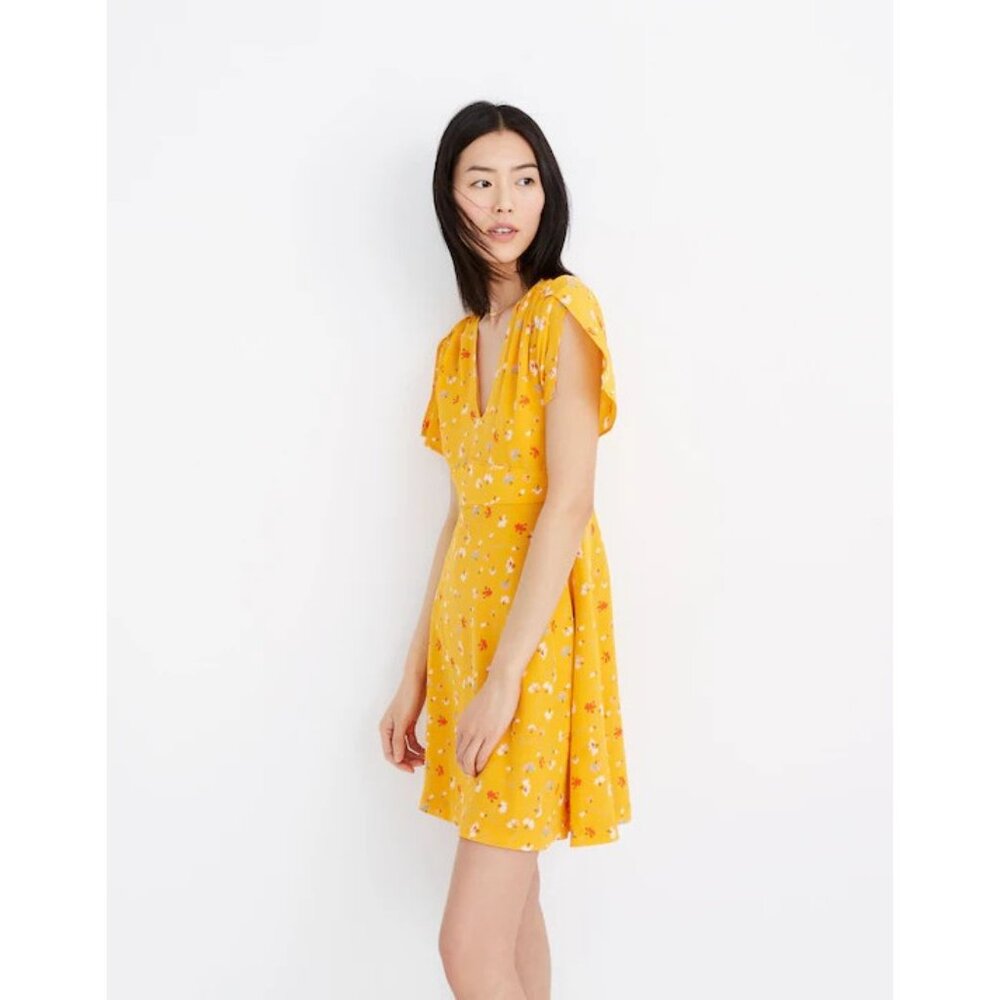 Madewell Women's Silk Belladonna Dress Painted Carnations Yellow Floral Size 6
